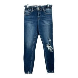 Kancan Estilo Dark Wash Distressed Raw Hem  Double Button Womens Size 7/27 30x27